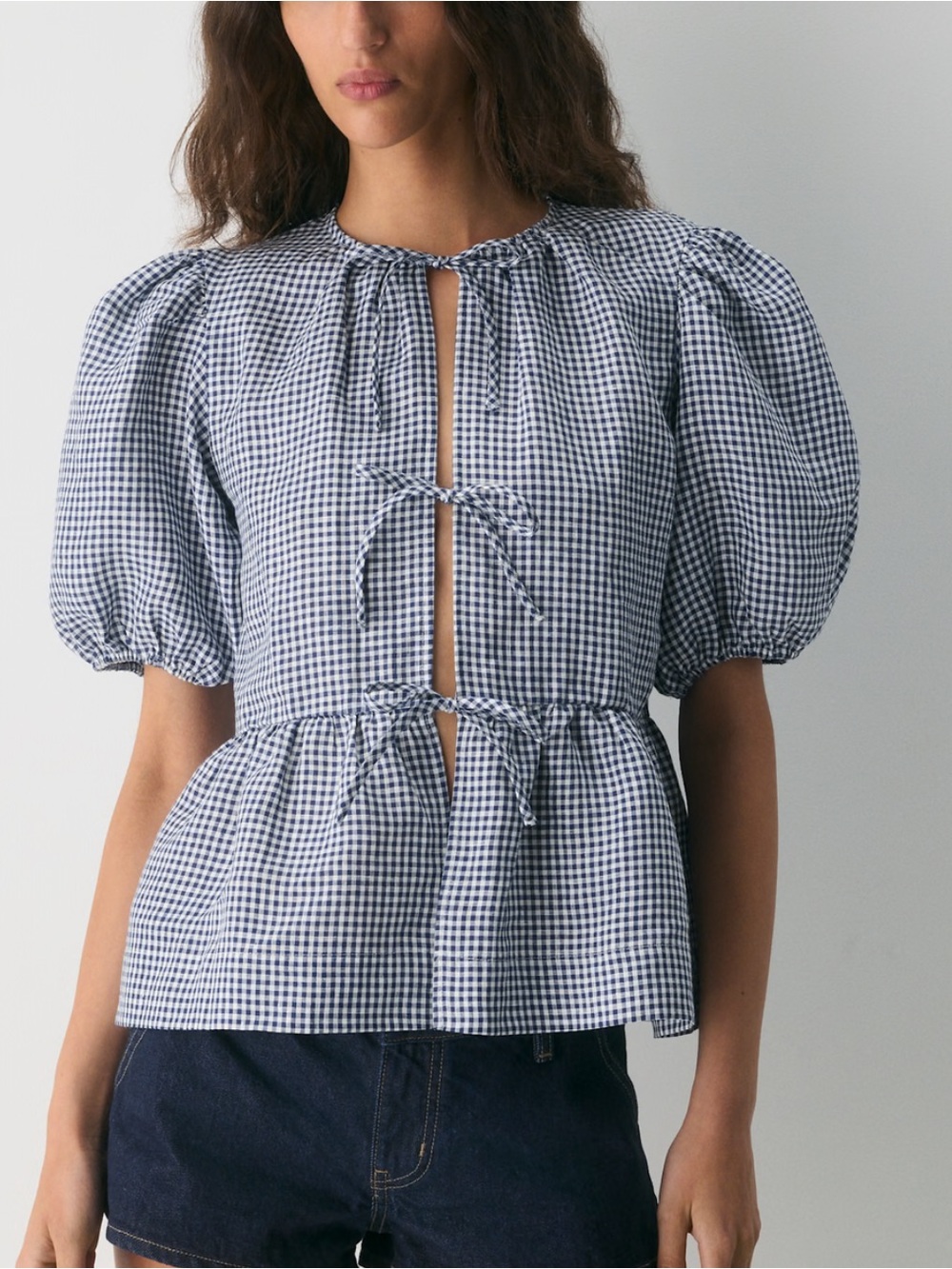 Aritzia Violette Linen Blouse - black & white gingham